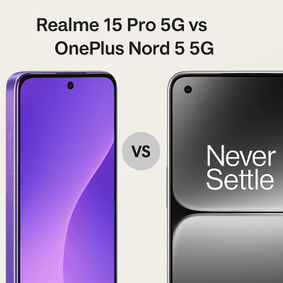 Realme 15 Pro vs OnePlus Nord 5 comparison showing both smartphones side by side highlighting design, display, and overall build quality.