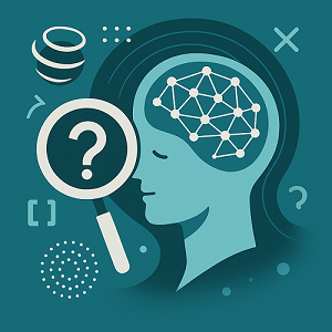 Illustration of a human head with neural network and magnifying glass symbolizing AI-powered search and thinking