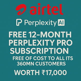 Airtel and Perplexity AI logos on teal background