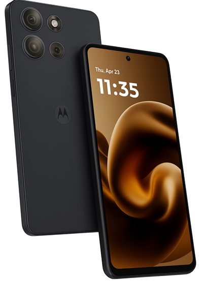 Moto GT 86 Power 5G smartphone in black color with front and rear view showing triple cameras and punch-hole display