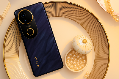 Vivo T4R 5G in navy blue and gold finish placed on decorative golden plate