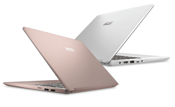 MSI Modern™ series laptops (pink and silver) — lightweight, stylish and portable