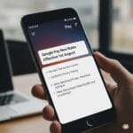 AI-generated image showing a smartphone screen displaying Google Pay new rules effective 1st August with revised transaction limits and updated policies