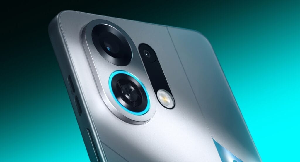 Close-up of Oppo K13 Turbo rear camera module with dual lenses and LED flash