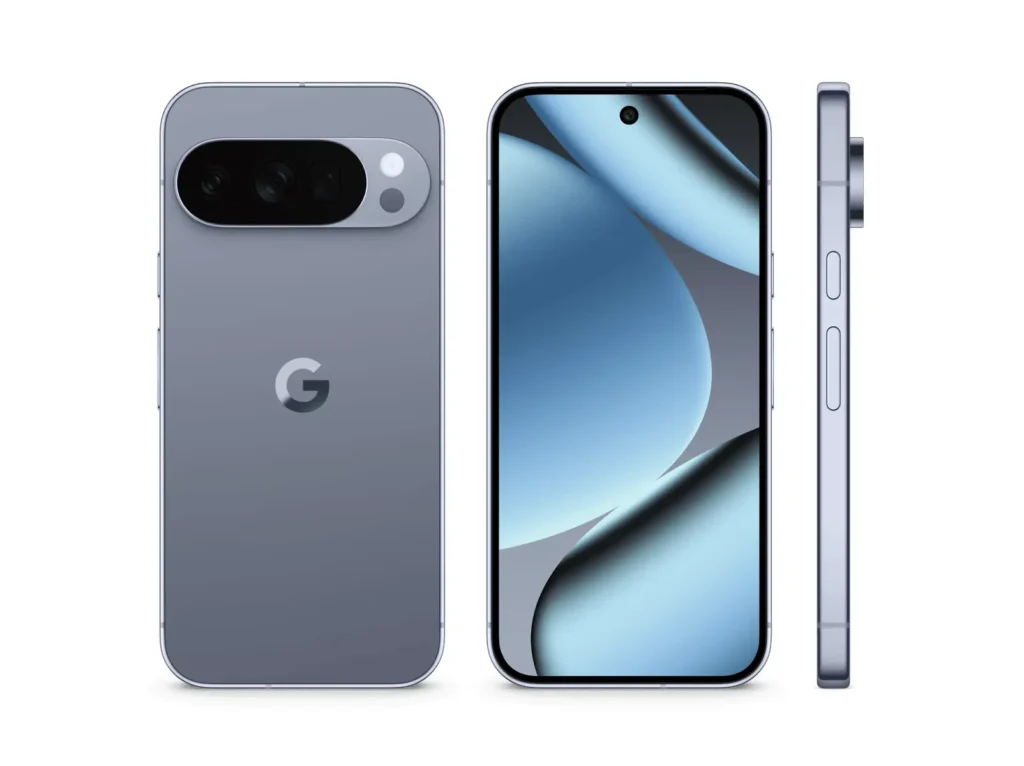 Google Pixel 10 front, back, and side design view