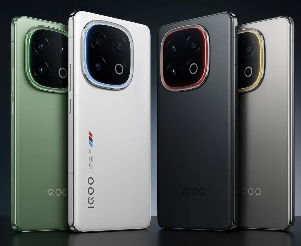 iQOO 15 Pro smartphone in multiple colors showcasing rear quad-camera design