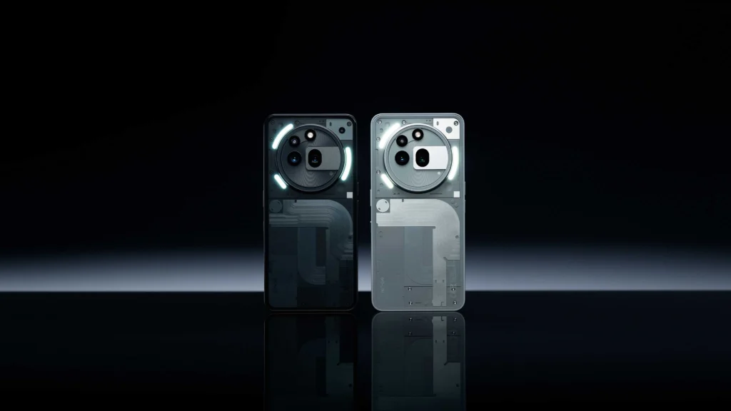 Nothing Phone 3 Pro official design with dual models and illuminated camera module.