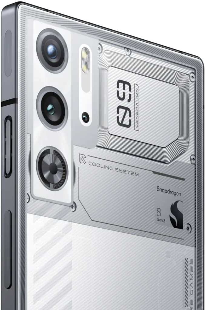 Red Magic 9 Pro in 2025 backside design with transparent finish, cooling fan, and triple camera setup