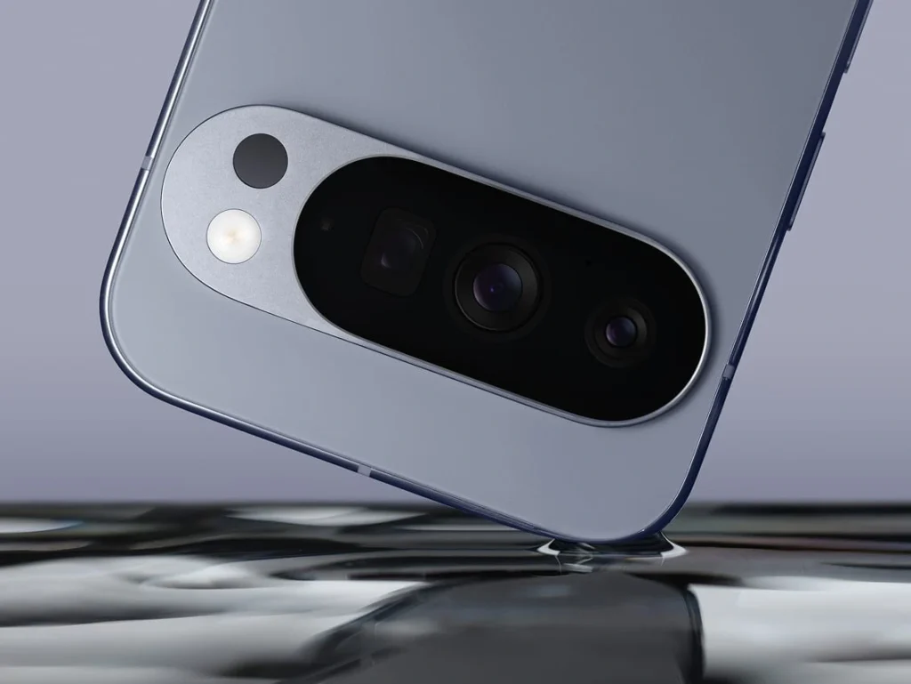 Google Pixel 10 Pro XL rear camera close-up in silver with advanced triple-lens setup