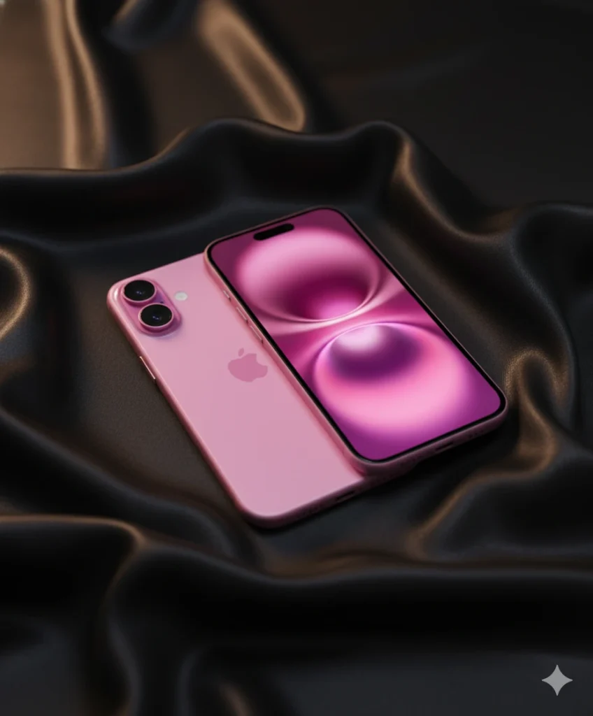 A pink iPhone 16 Pro price drop resting on black silk clothes, showcasing its design, in anticipation of a 2025 price drop.