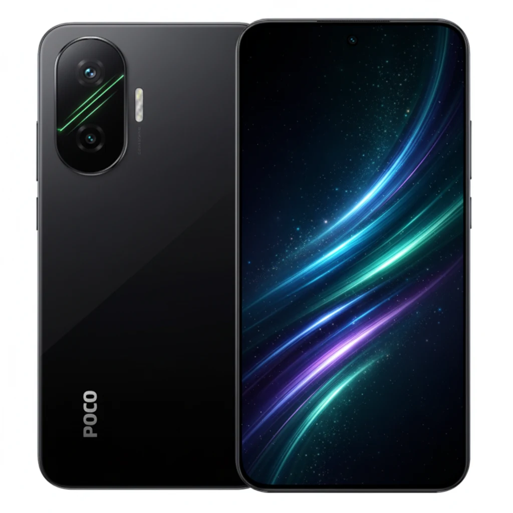Image of a sleek, purple POCO smartphone with a large display, representing the anticipated design and POCO F8 5G Price in India leaks.