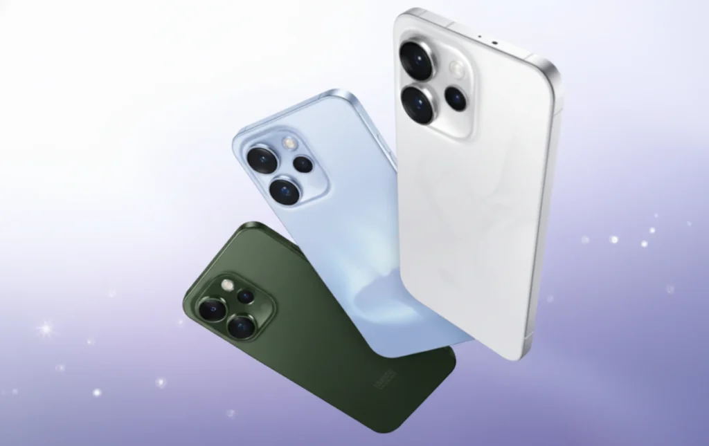 Oppo Reno 15 Pro Features: Three Oppo Reno 15 Pro smartphones in different colors (e.g., green, blue, white) floating, showcasing their sleek profiles and premium finishes.