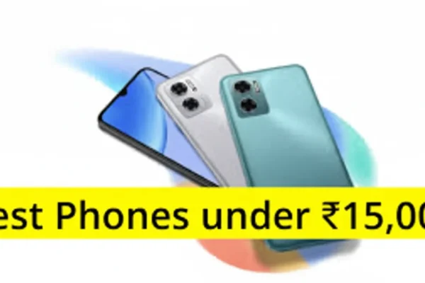 A sleek black smartphone lying on a student's desk next to a laptop, textbook, and coffee cup, illustrating the ideal environment for using the Best Mobile Phones for Study Purpose Under 15000.