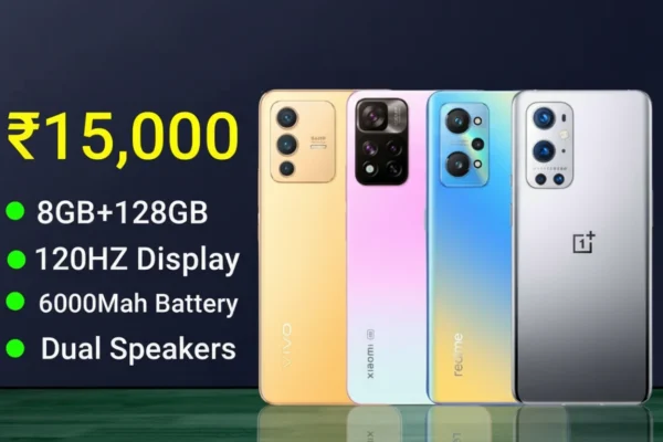 A striking Vivo 5G smartphone showcasing a large AMOLED display and triple-camera setup, often considered one of the Best 5G Phones Under 15000 with 8GB RAM and 256GB ROM options (or closest alternatives).