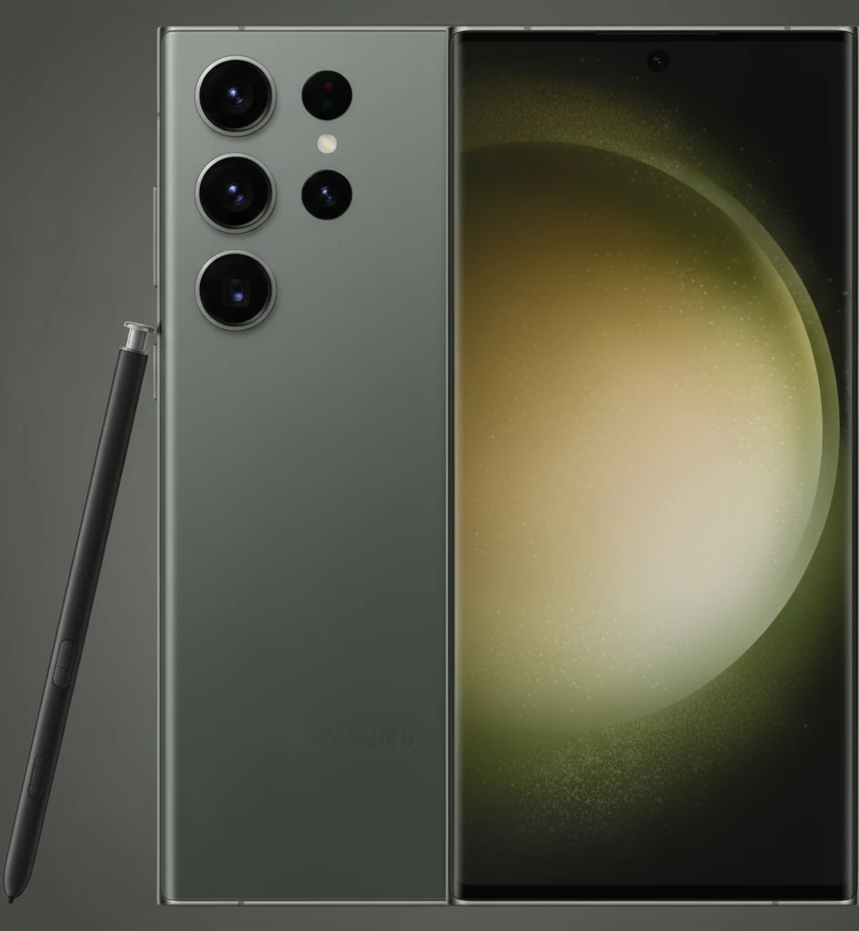 An image showing the Samsung Galaxy S26 Ultra alongside a digital S Pen, emphasizing stylus integration and productivity features.