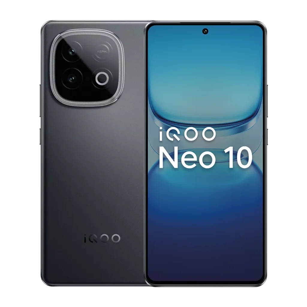 Iqoo Neo 10 Asphalt Black Review smartphone showing front display and rear camera design