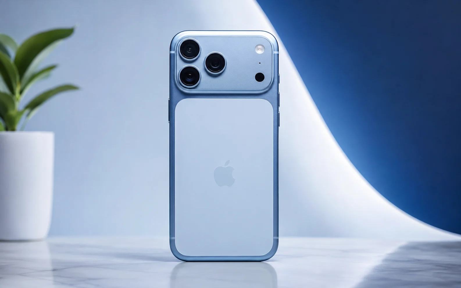 Apple iPhone 17 Pro Max Sierra Blue rear with triple camera — best iOS 5G AMOLED phone 2026