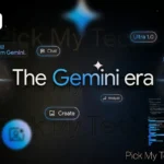 Gemini AI Chatbot interface showcasing Chat, Create, Analyze, and Build features with Ultra 1.0 on a dark cosmic background