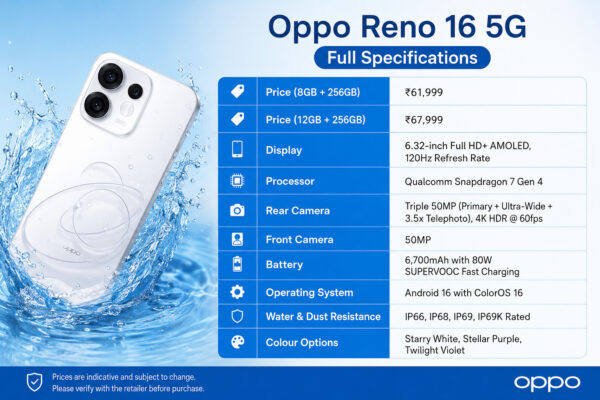 Oppo Reno 16 expected price in India with premium design, AMOLED display, and advanced camera features